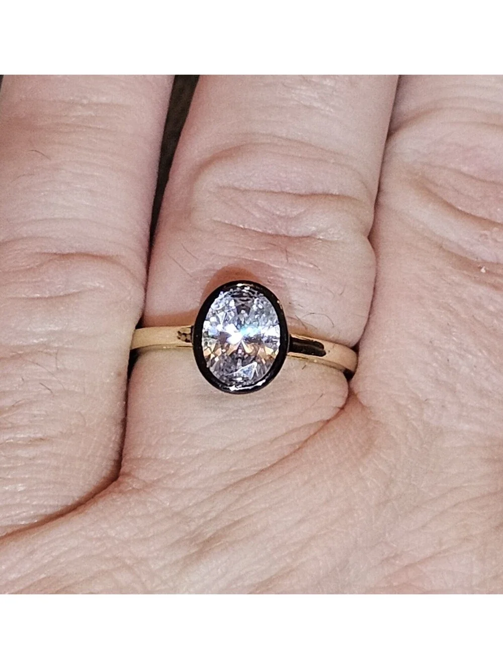 Black Enamel Gold-plated CZ Ring Sz 8 Oval Bezel Set Low Profile NWOT